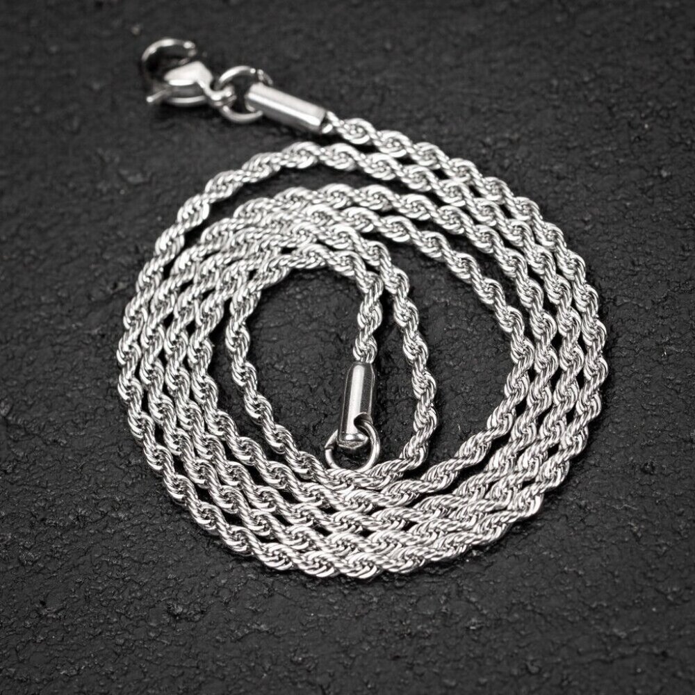 Solid White Gold Plated 316 Stainless Steel 2MM Twist Rope Chain Necklace